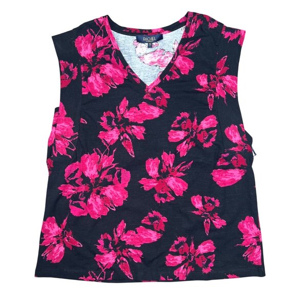 Rachel Roy Womens Sleeveless V-Neck Lightweight Black & Pink Floral Top Large - Picture 3 of 10